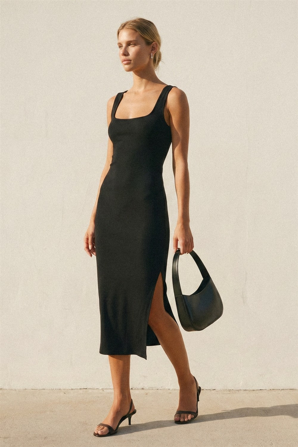 fitted sleeveless rib knit midi dress Fitted Sleeveless Rib-Knit Midi Dress