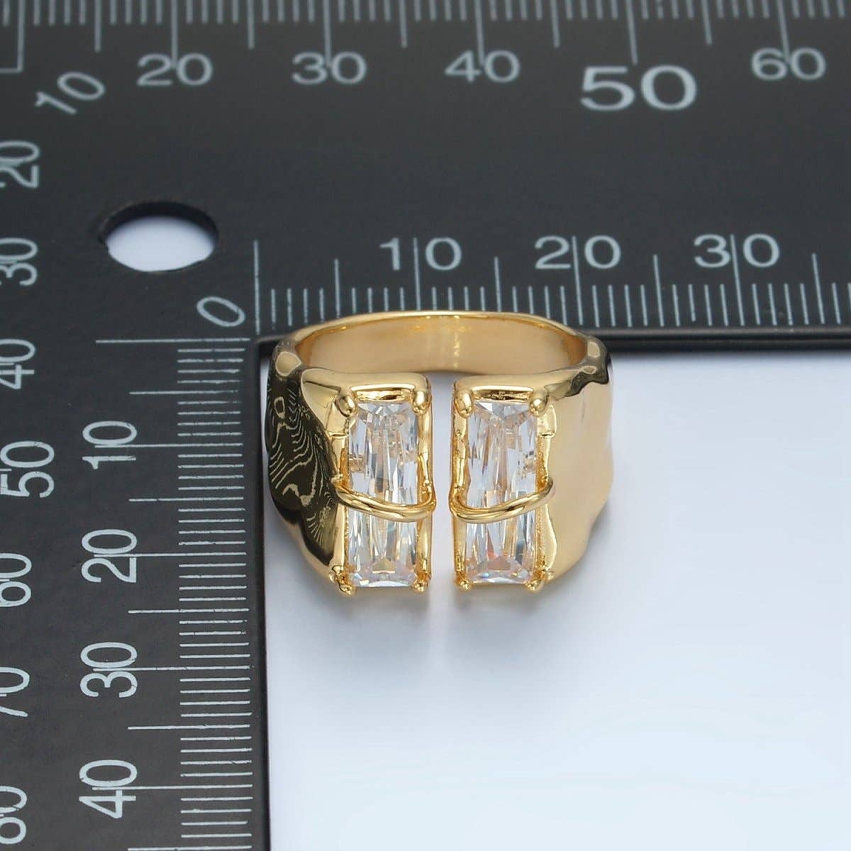 Aim Eternal - 24K Gold Filled Double Baguette CZ Signet Wrap Ring | U330