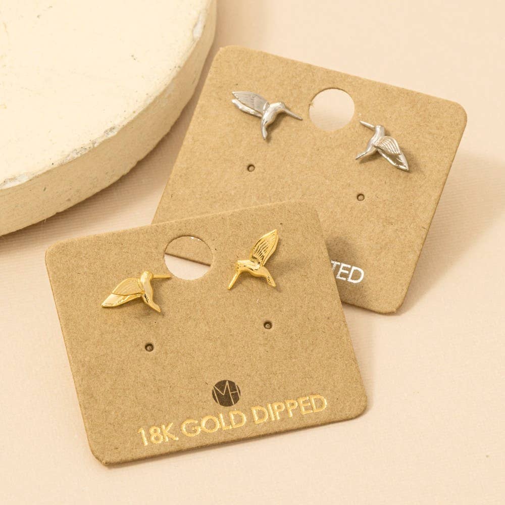 Fame Accessories - Gold Dipped Humming Bird Stud Earrings