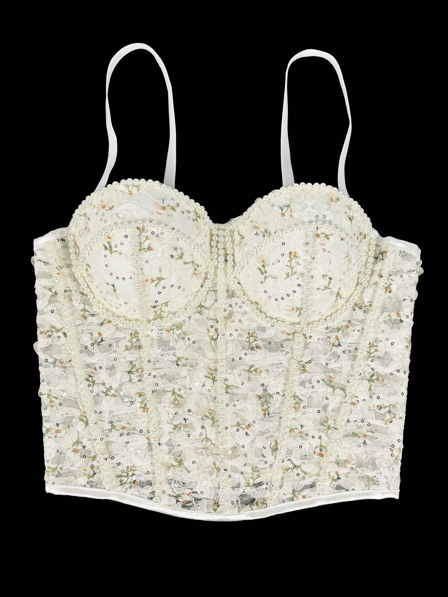 SALINA TRADING INC - Fishbone Lace Underbust Corset Top With Pearls