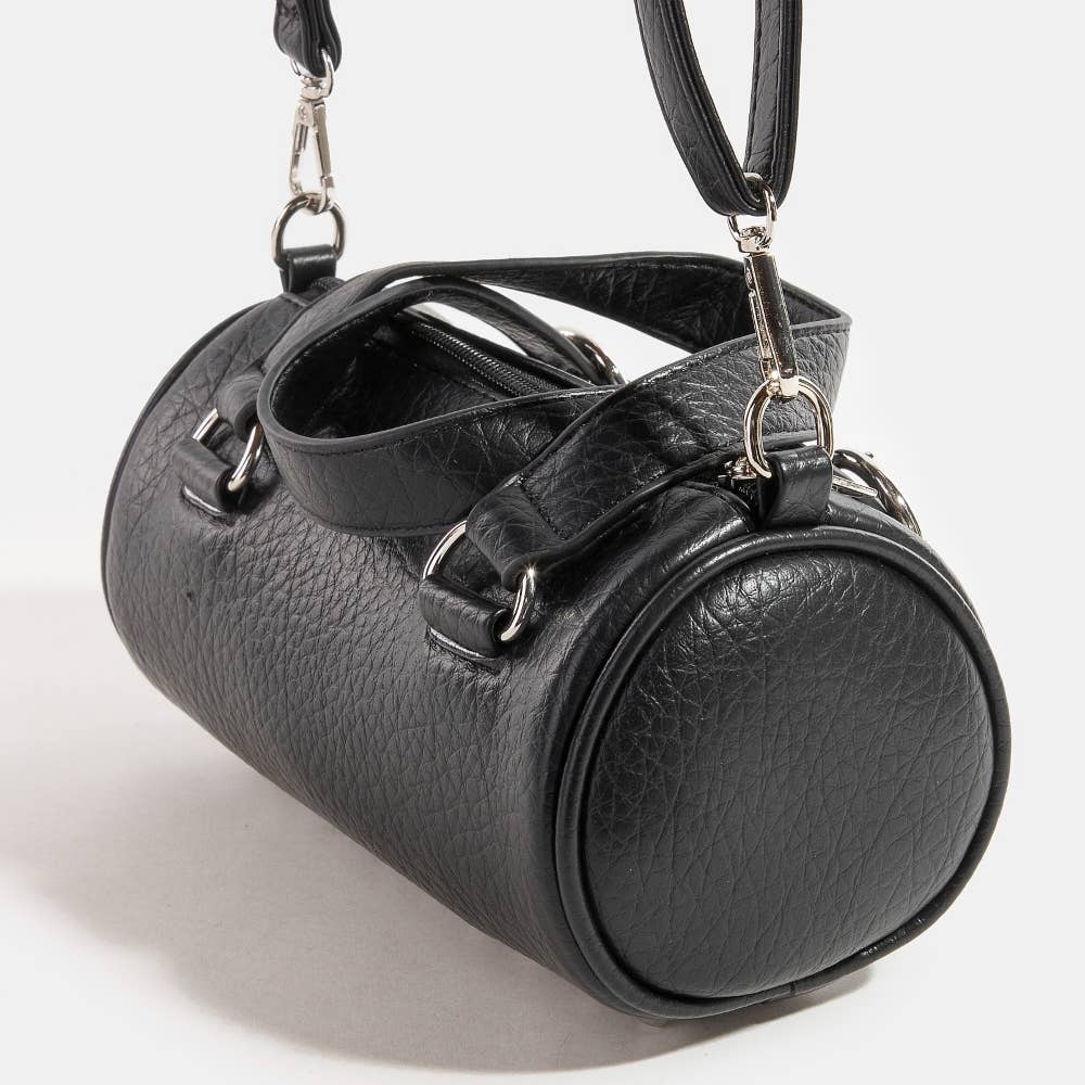 Leather Buckle Strap Cylinder Hand Bag