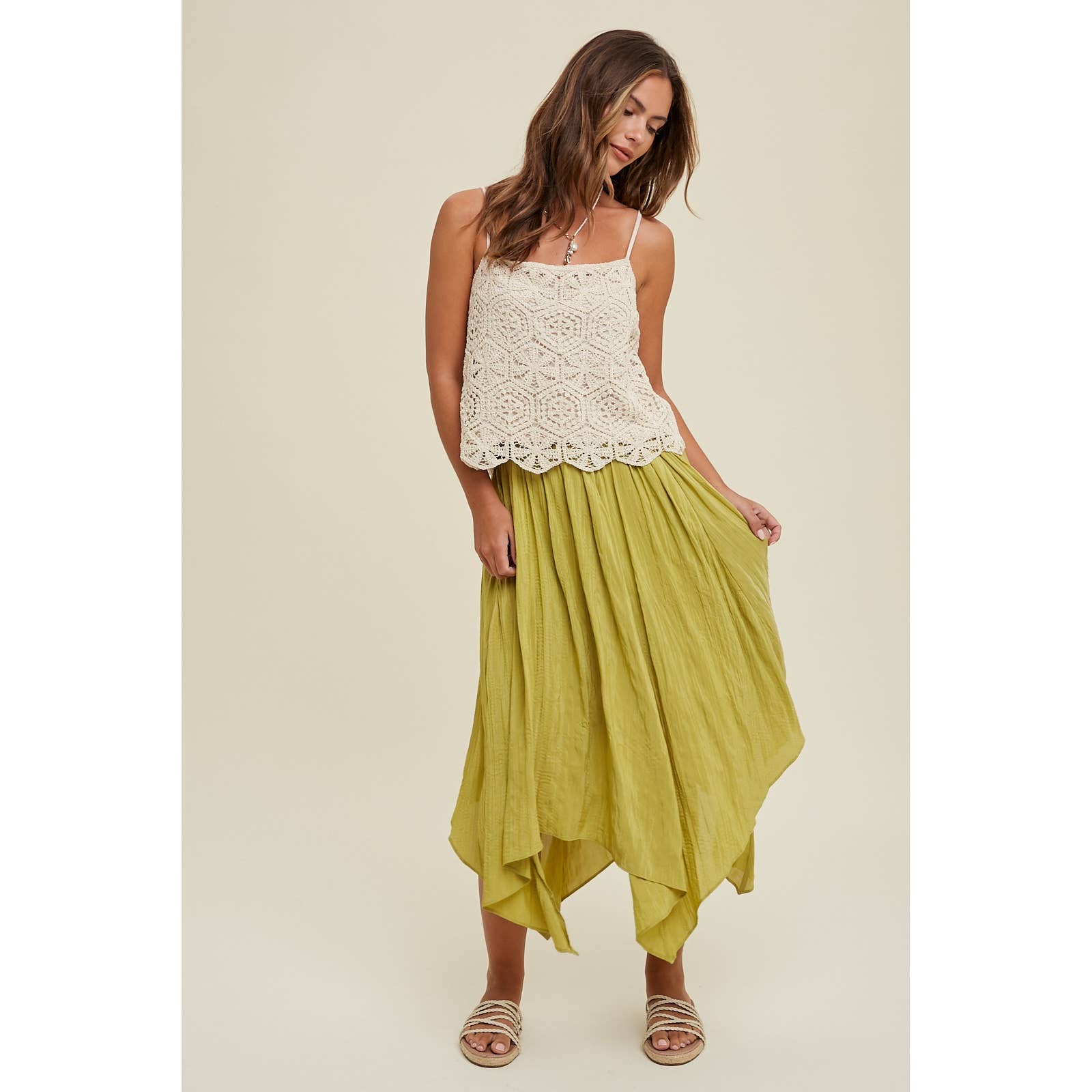CRINKLE HANDKERCHIEF MIDI SKIRT