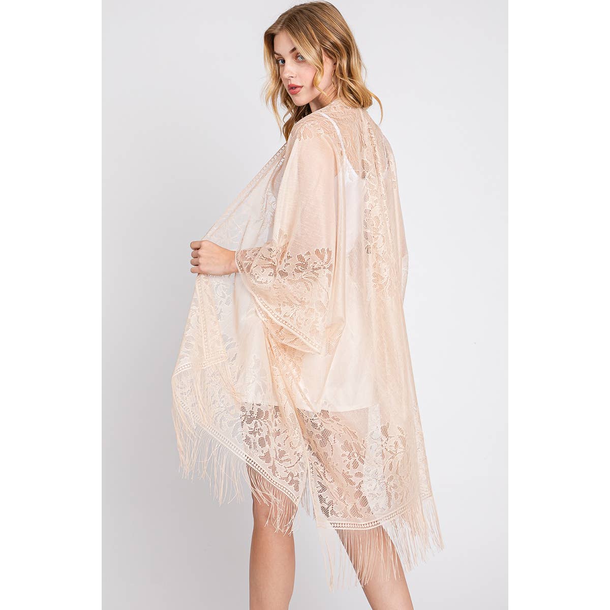 Collections by Fame Accessories - Flower Embroidered Sheer Kimono