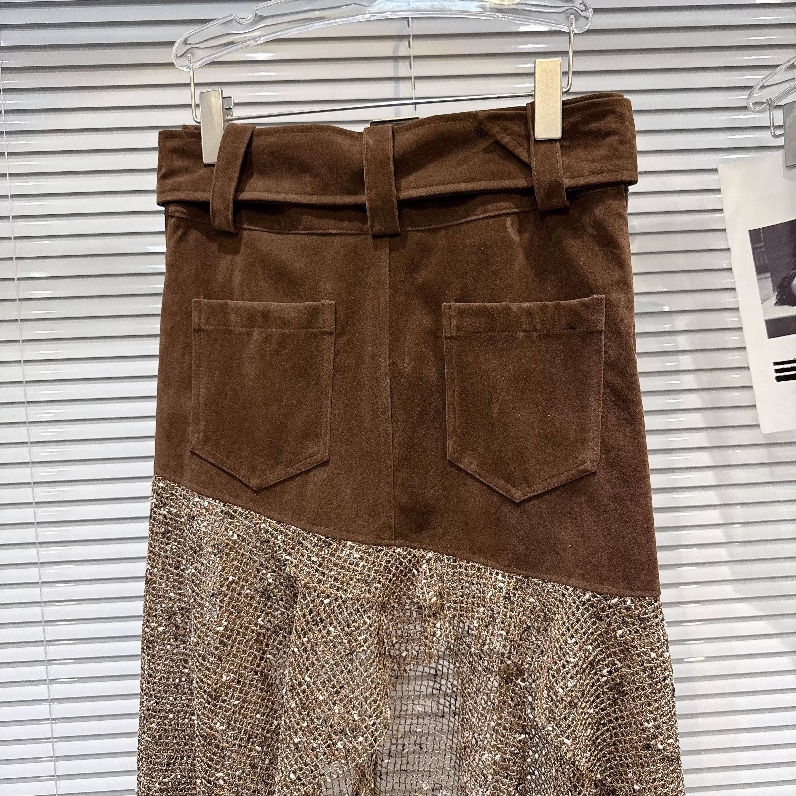 Retro Studded Belt Metallic Mesh Midi Skirt Women