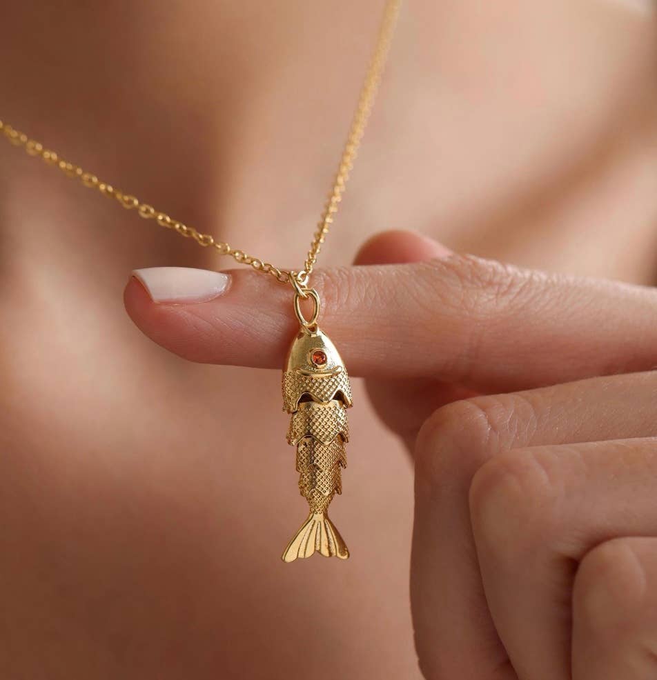 HoopLa - Lure- 14K Gold Steel Articulated Portuguese Fish Necklace