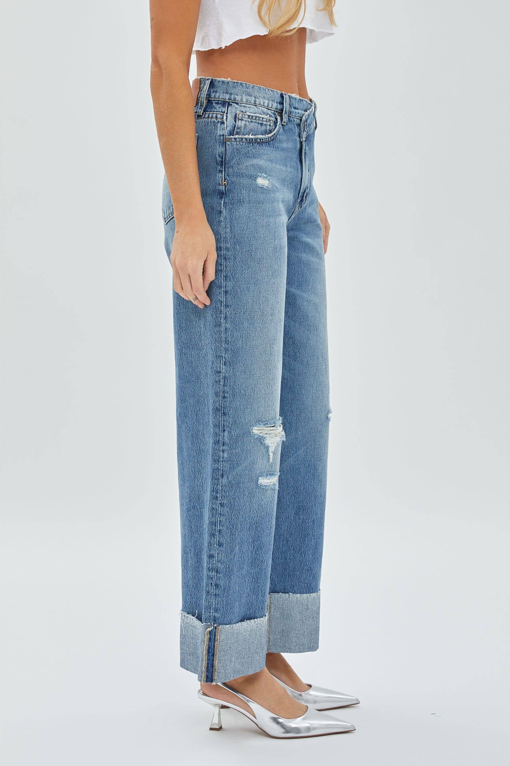 Hidden Jeans - Crossover Waistband Cuffed Dad Jean