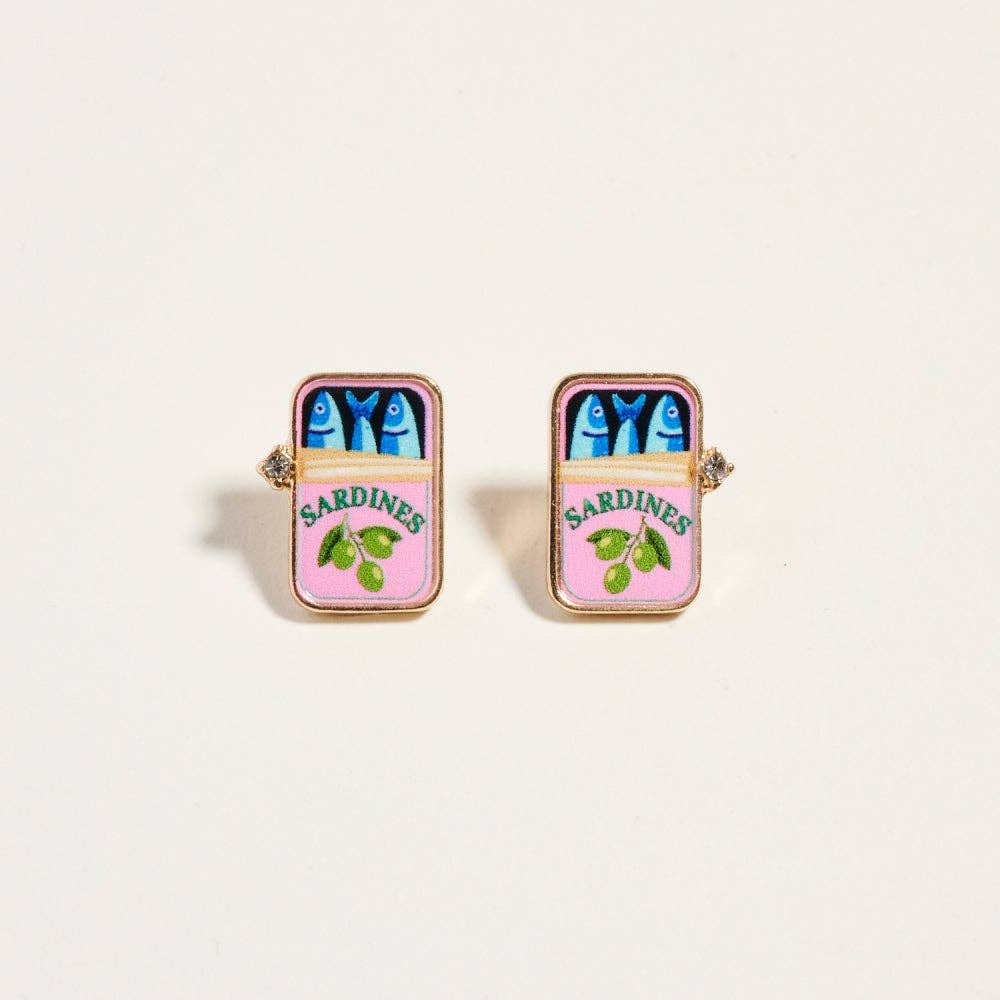 Designature New York - 0.75 Inch Canned Sardines Rhinestone Post Earrings