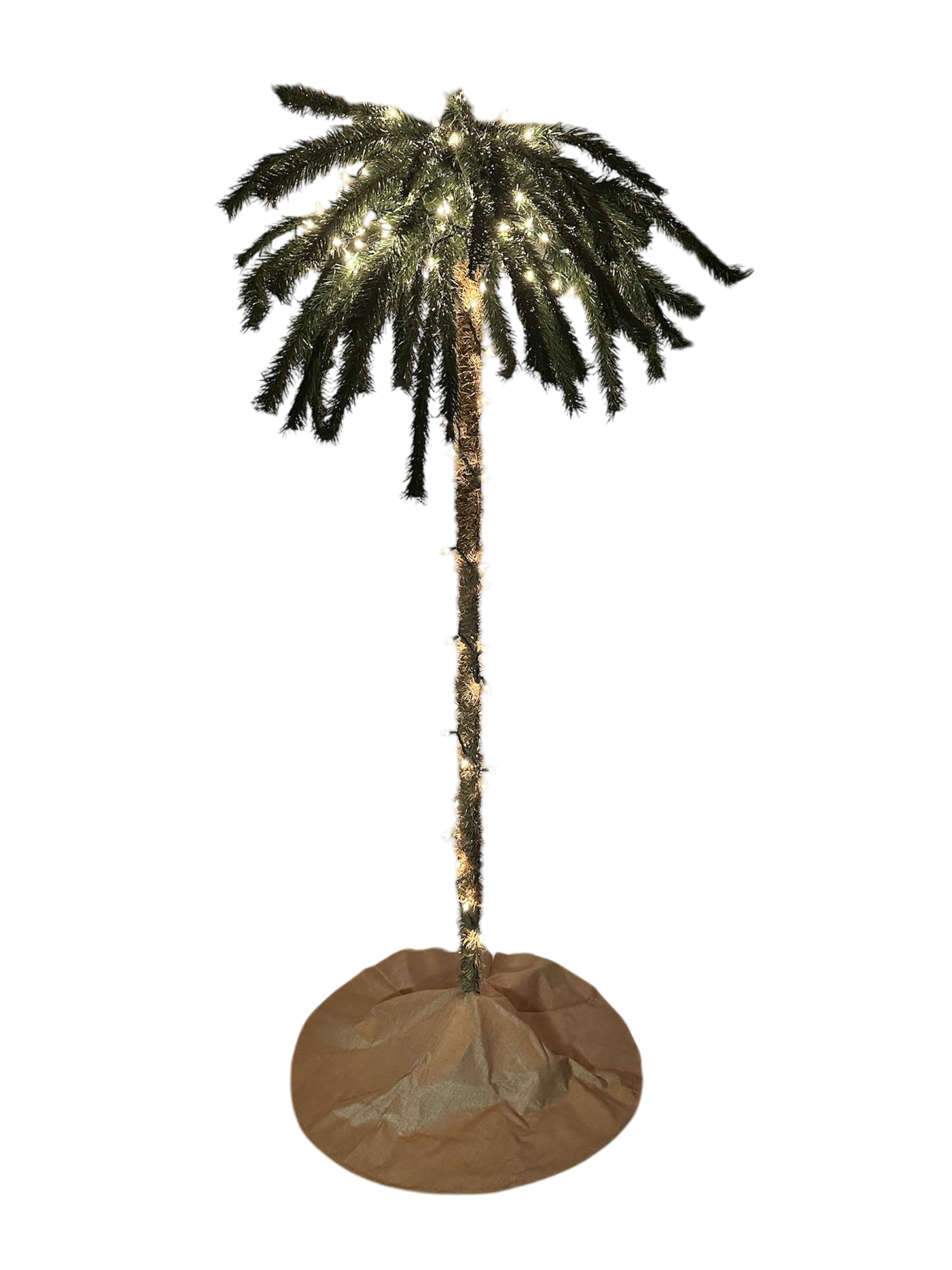 7 Foot Tall Pre-lit Palm Christmas Tree with Sand Colored Skirt & 100 White LED Lights