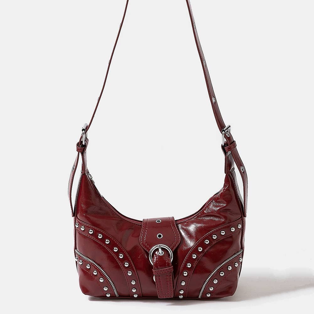 Collections by Fame Accessories - Leather Studded Trim Shoulder Bag