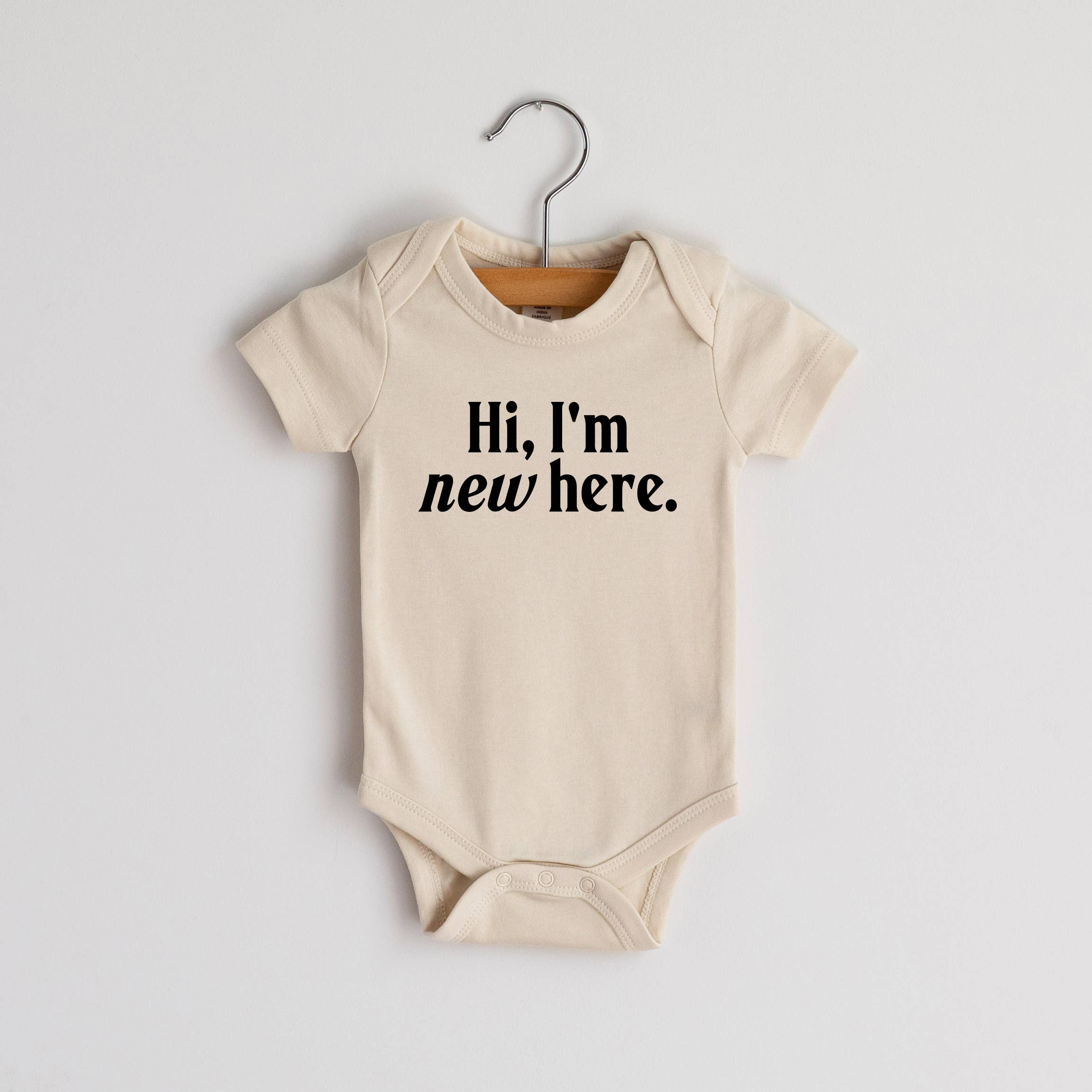 Gladfolk - Cream Hi I'm New Here Modern Organic Baby Bodysuit