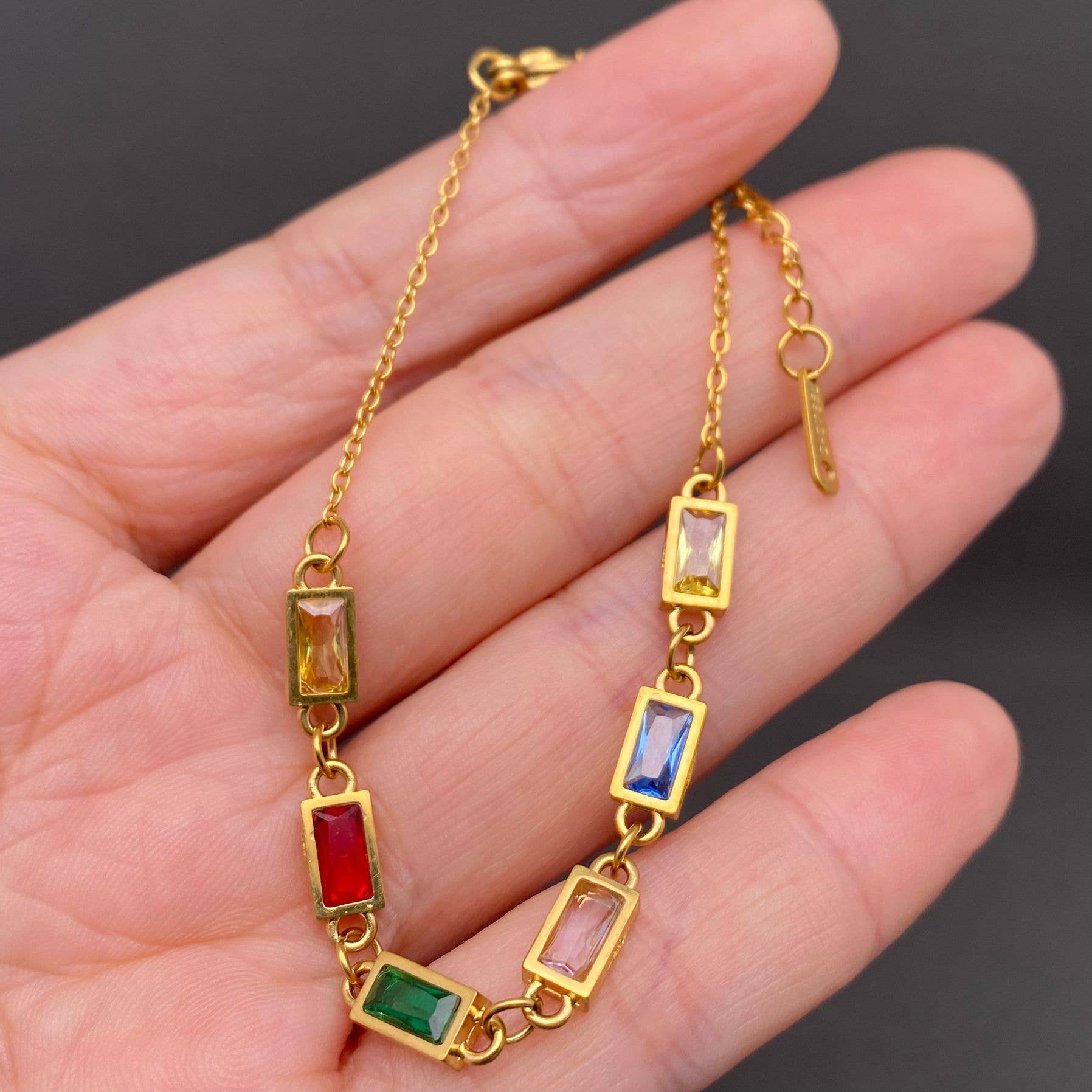 Mio Queena - Geometric colored zircon 18K Golden S.Steel Bracelet - FGS