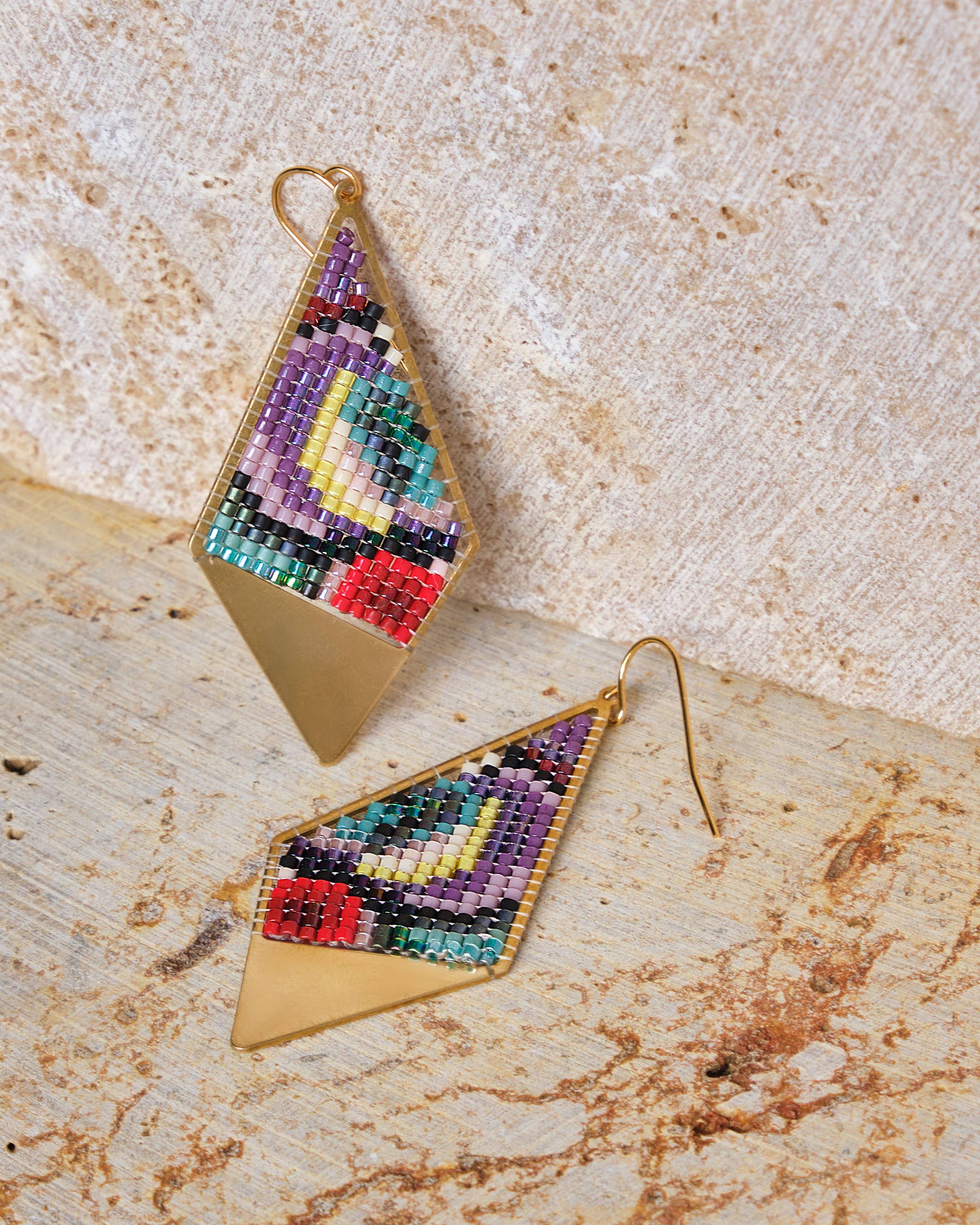 Mayana Designs Co - Beaded Handwoven Kaleidoscope Kite Earrings (Pink/Orange)