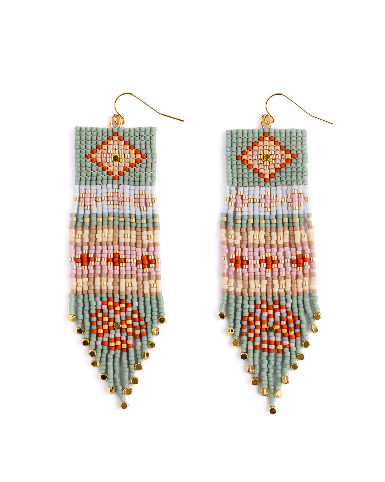 Mayana Designs Co - Beaded Handwoven Shisha Fringe Earrings (Pink)