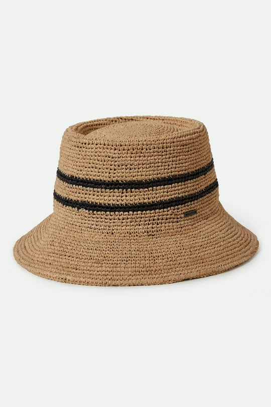 ELLEE STRAW BUCKET HAT - TAN/BLACK