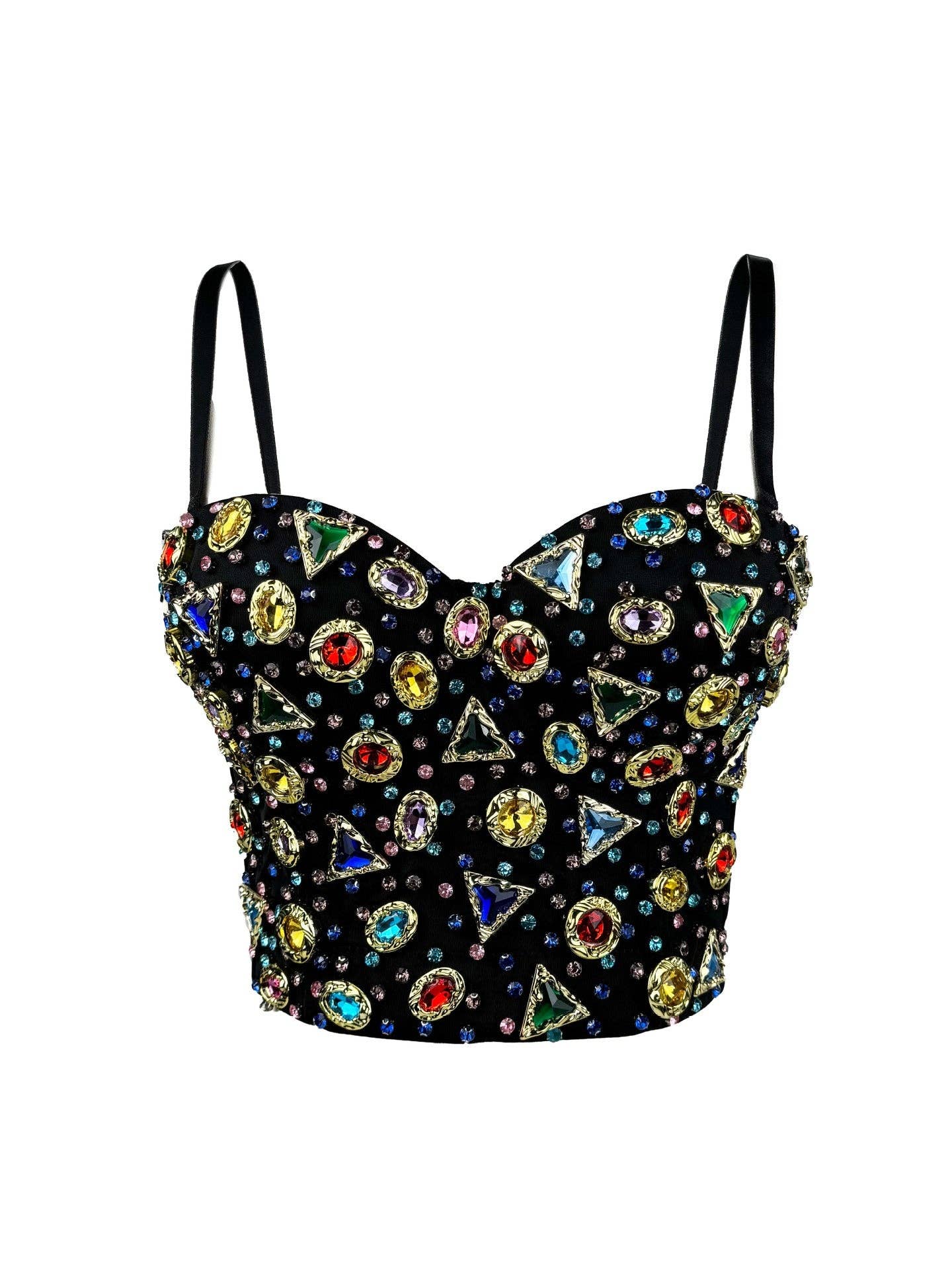 SALINA TRADING INC - Retro Acrylic Fishbone Bustier Top with Colorful Rhinestones