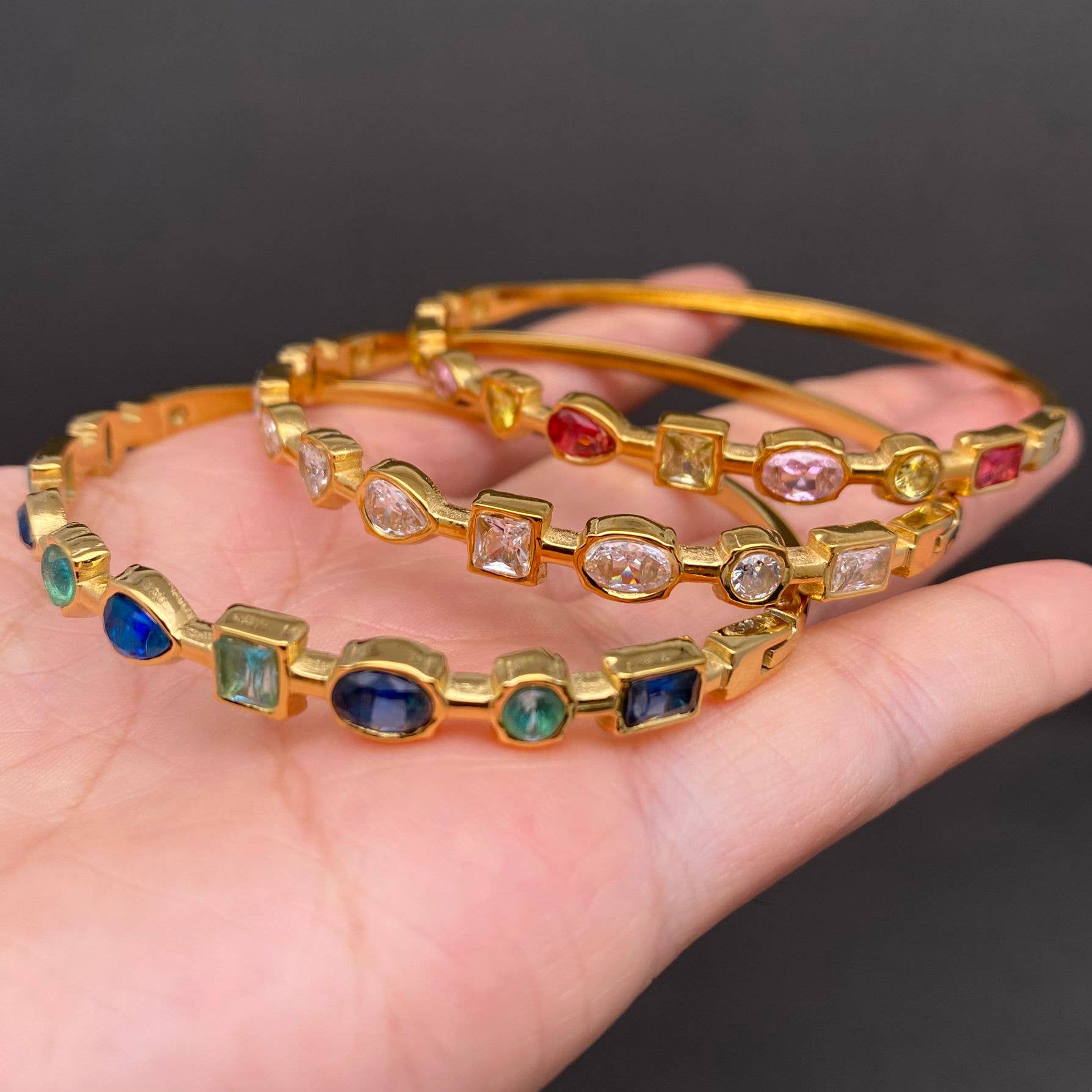 Mio Queena - Colored Zircon inlaid 18K Gold Plated S.Steel Bangle - FGS