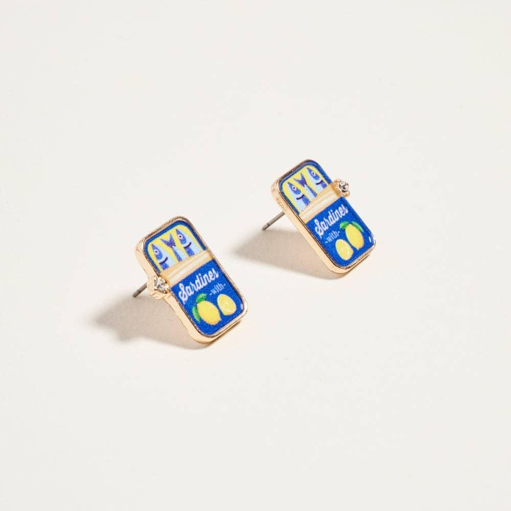 Designature New York - 0.75 Inch Canned Sardines Rhinestone Post Earrings
