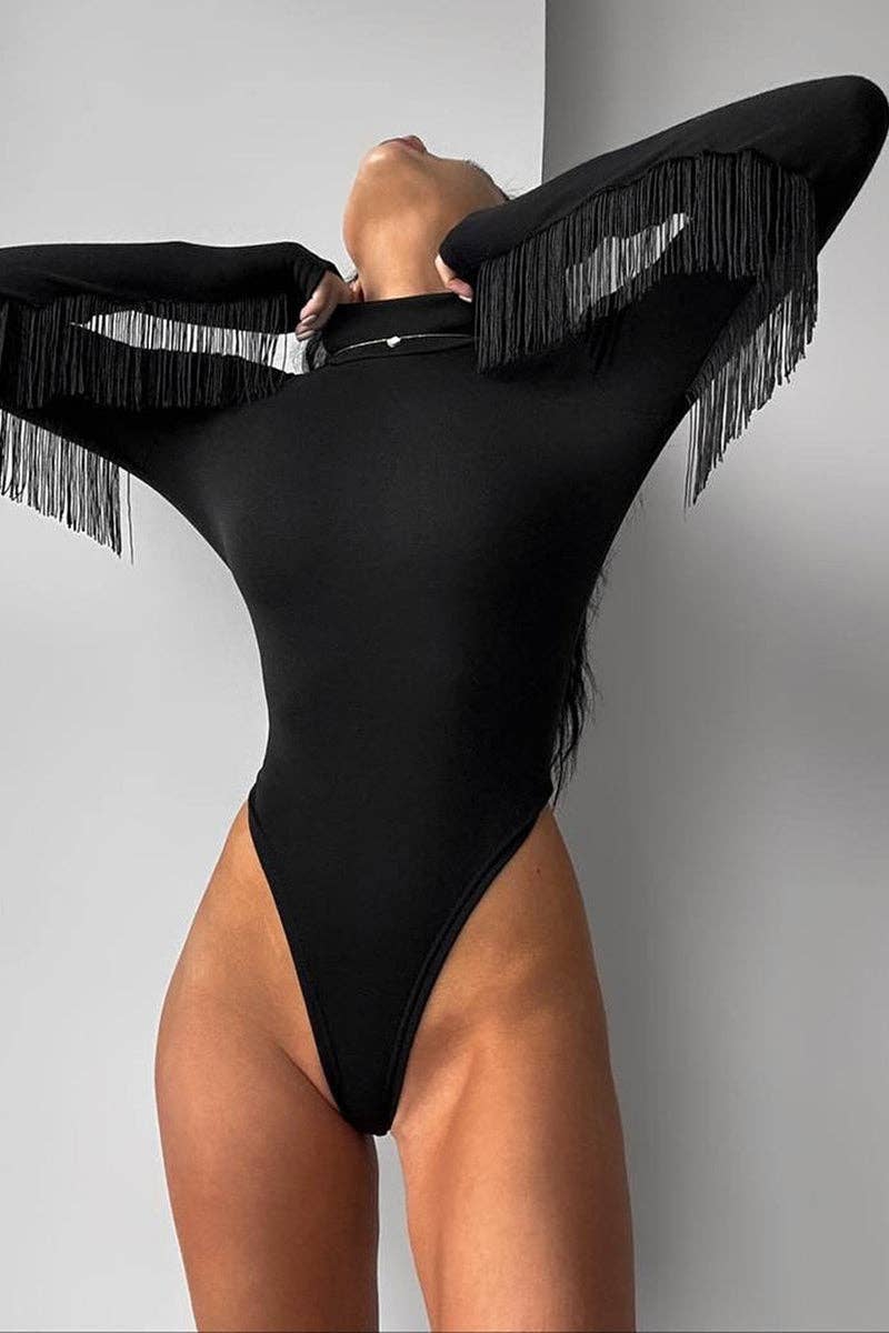 Soli Echo - Fringe Detail High Neck Bodysuit