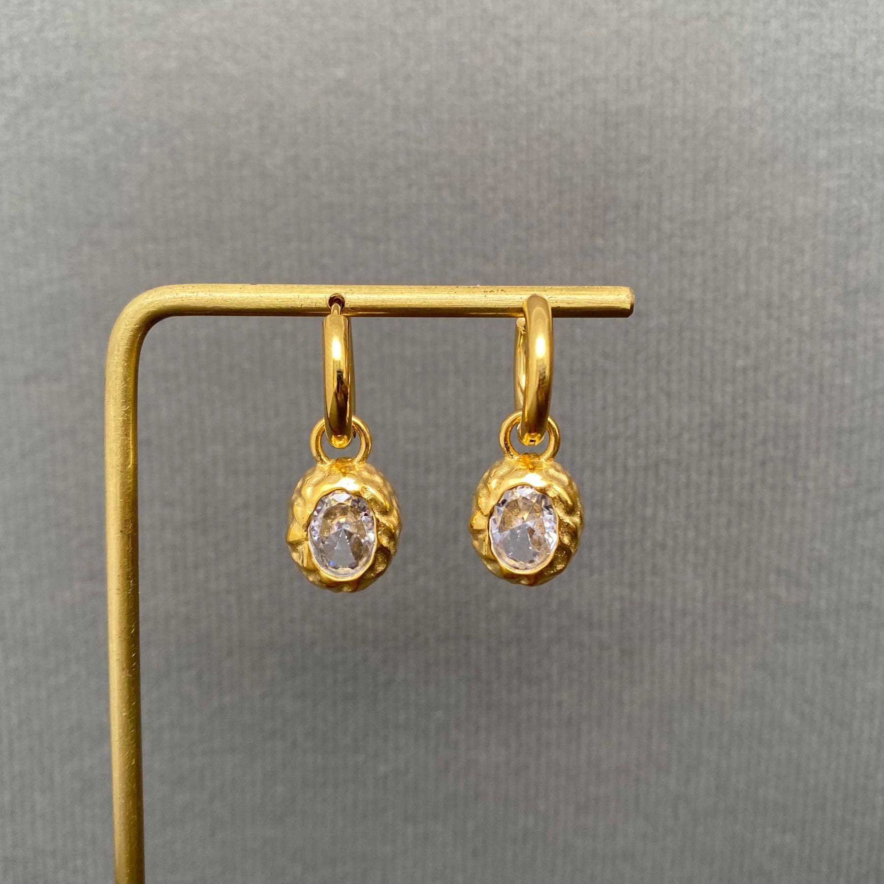 Mio Queena - Zircon Inlaid 18K Gold Plated S.Steel Huggie Earrings - FGS