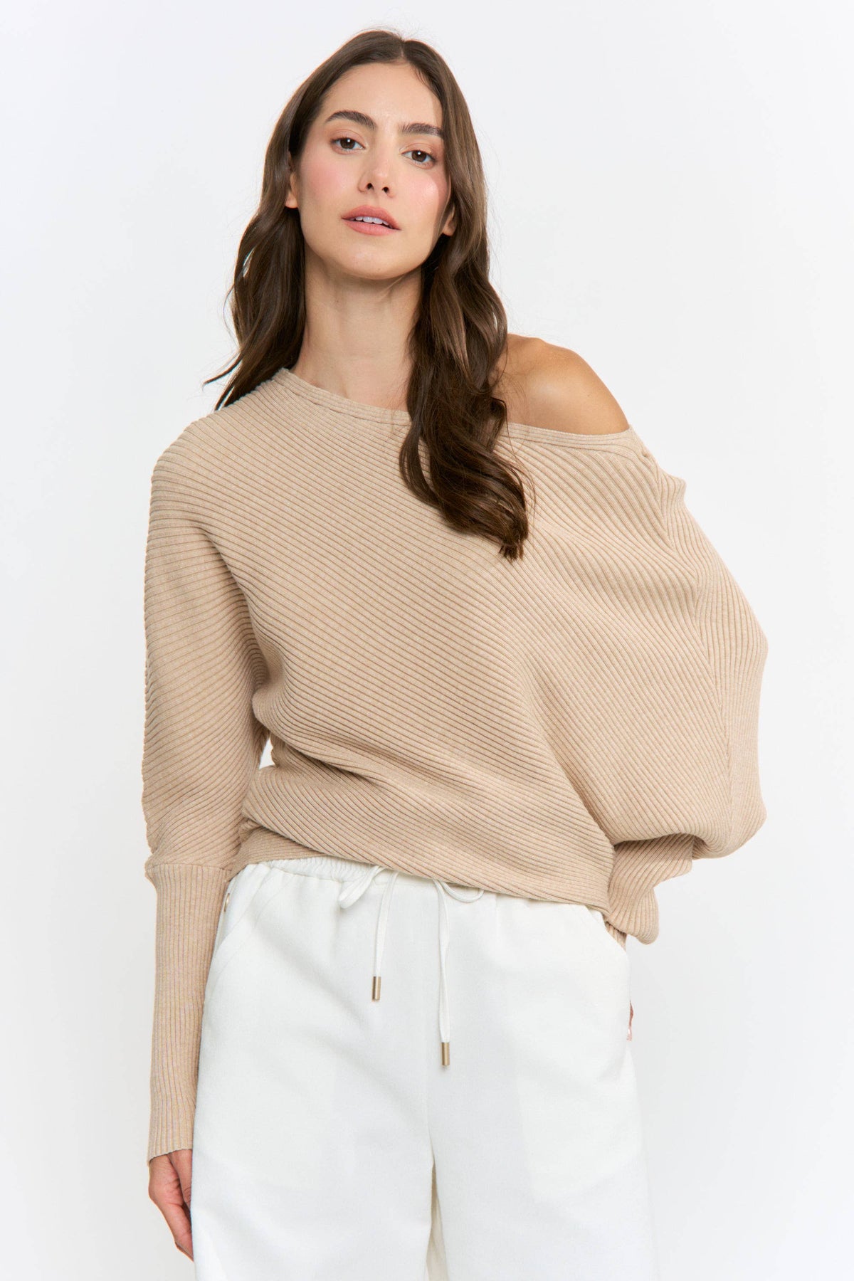 Camellia - CW10879S Ribbed Off-Shoulder Sweater