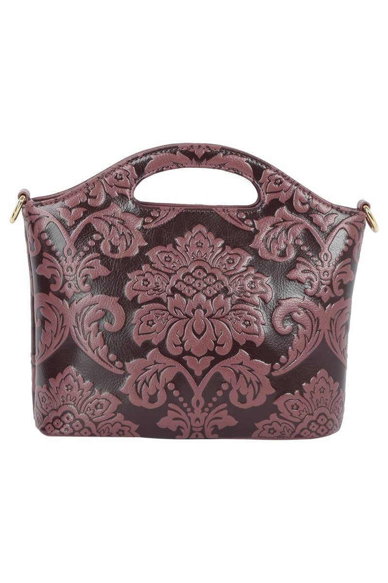 Embossed Flower Satchel Hand Bag