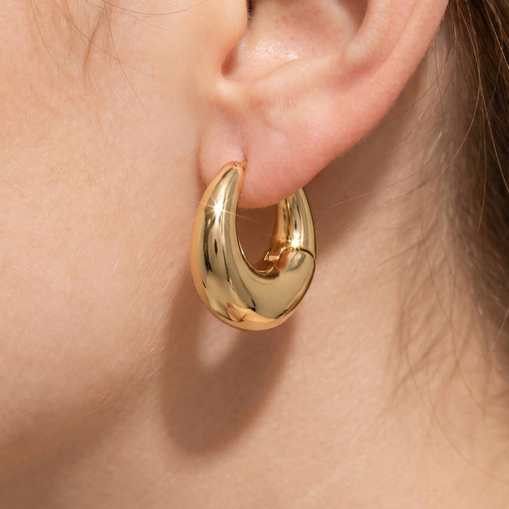 Fame Accessories - Gold Dipped Chunky Dome Huggie Hoop Earrings