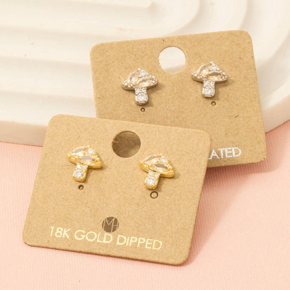 Fame Accessories - Mini Rhinestone Mushroom Stud Earrings