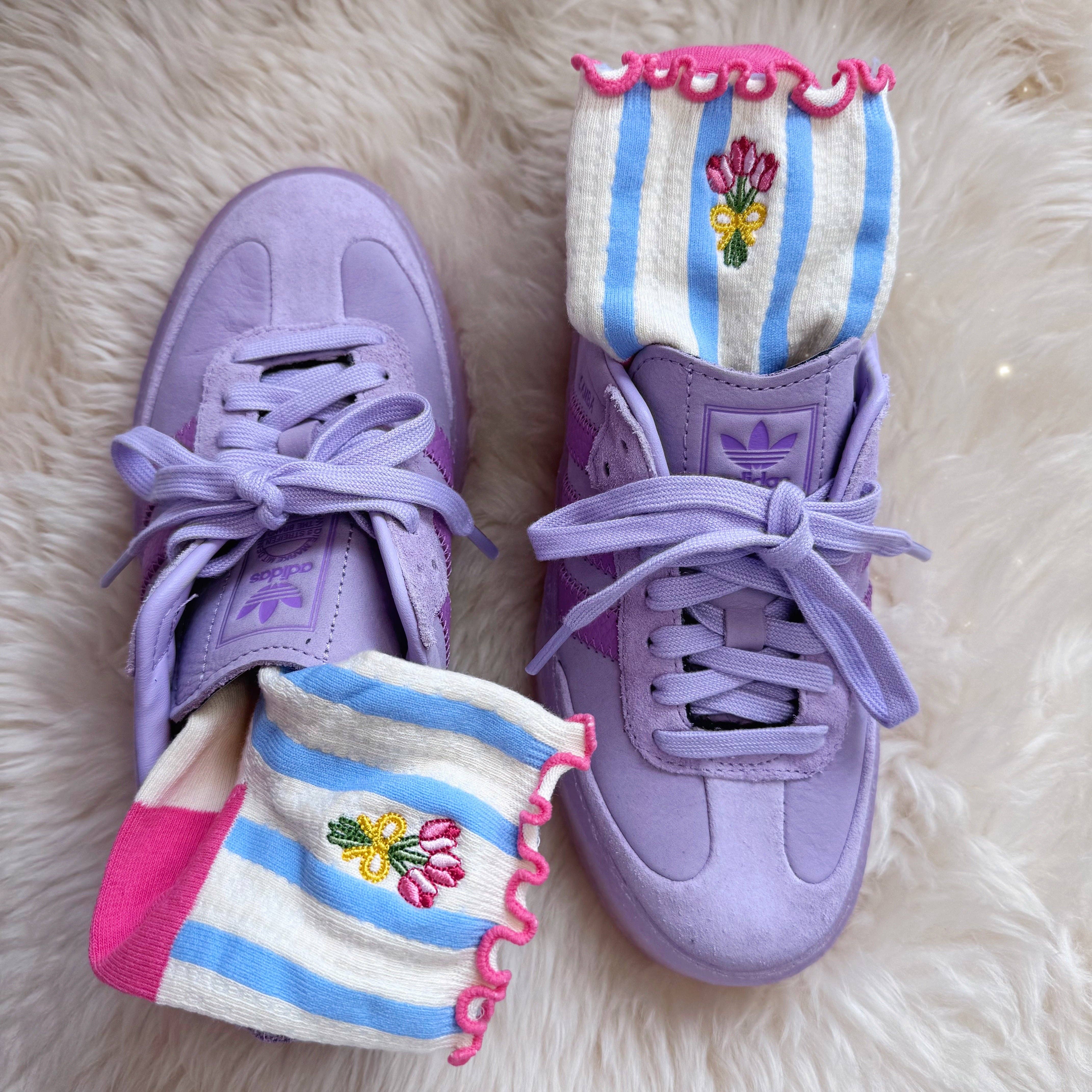 Wildflower + Co. - Tulip Embroidered Ruffle Pointelle Socks