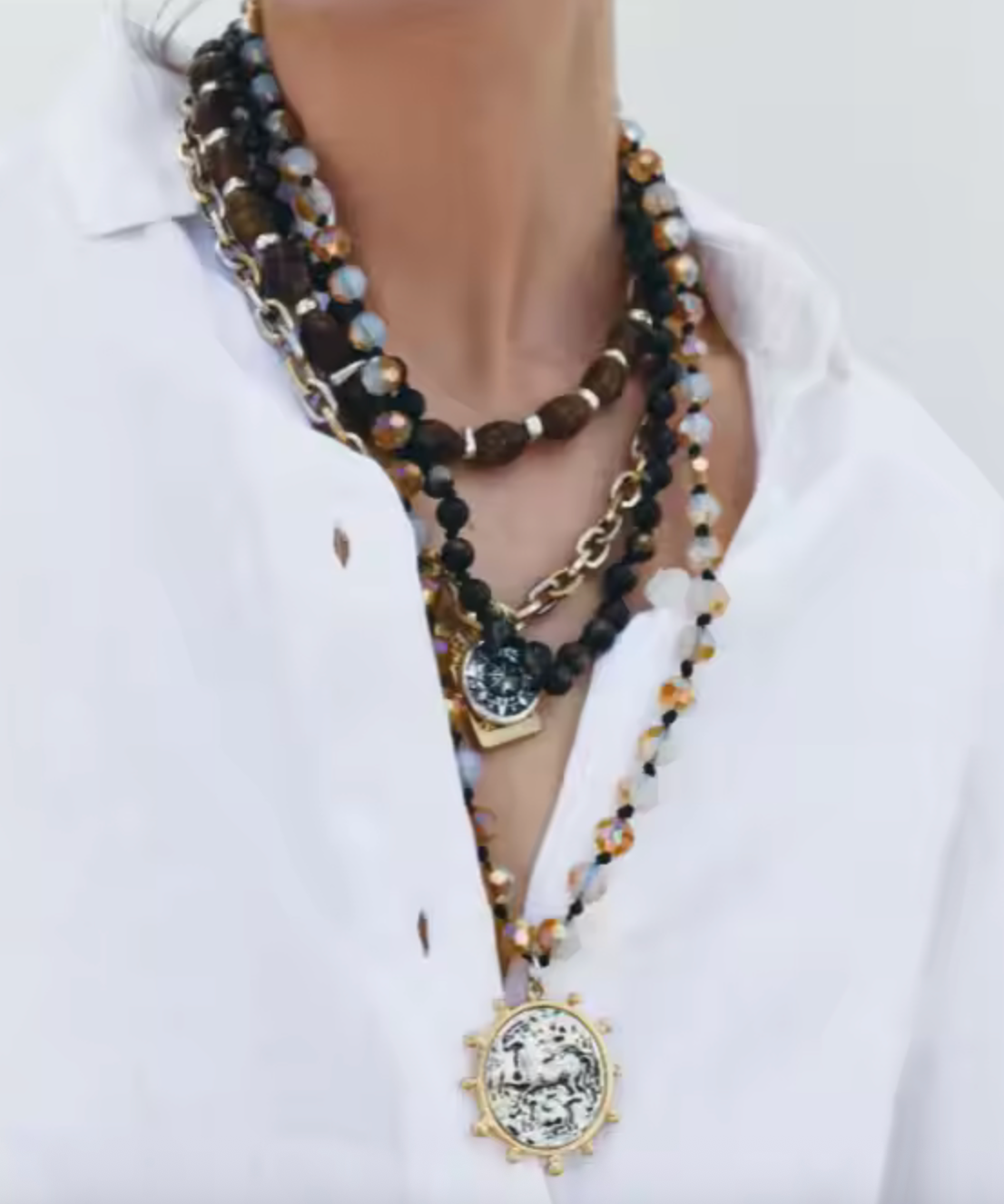 HoopLa - Editorial Mixed 4 Necklaces Stack and Charm- Recycled Metal