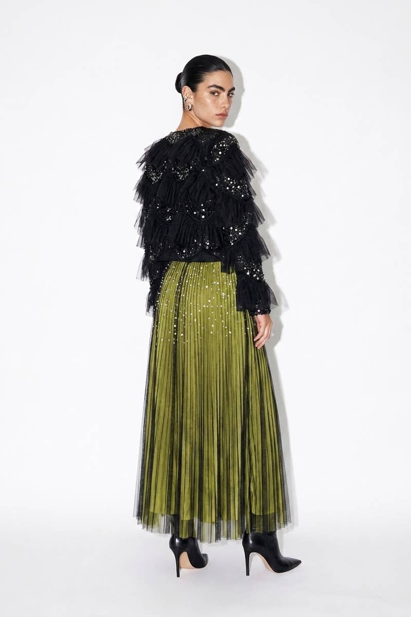 Beulah Style - Embellished Tiered Ruffle Mesh Jacket