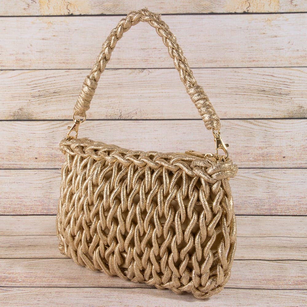 Glamorous Metallic Knotted Rope Woven Shoulder Bag