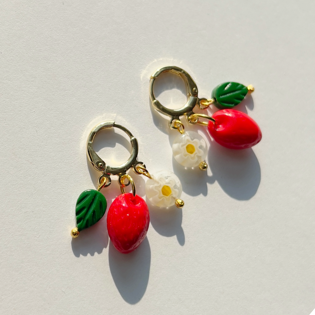Yellow Dots Studio - Strawberry Harvest Earrings | Beaded Earrings