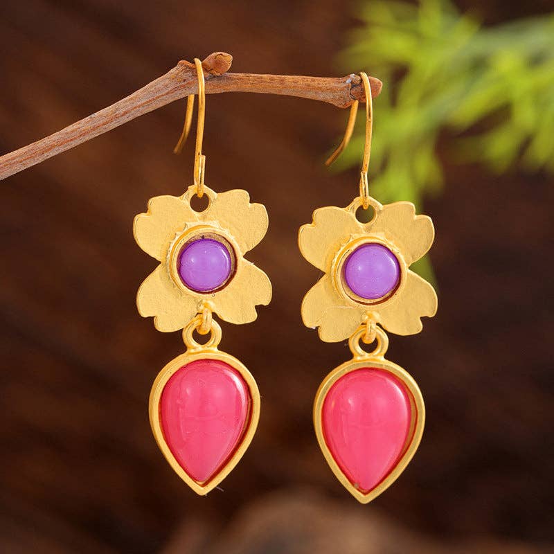 Dipped Shop - Retro Geometric Sparkling Cubic Zirconia Drop Earrings