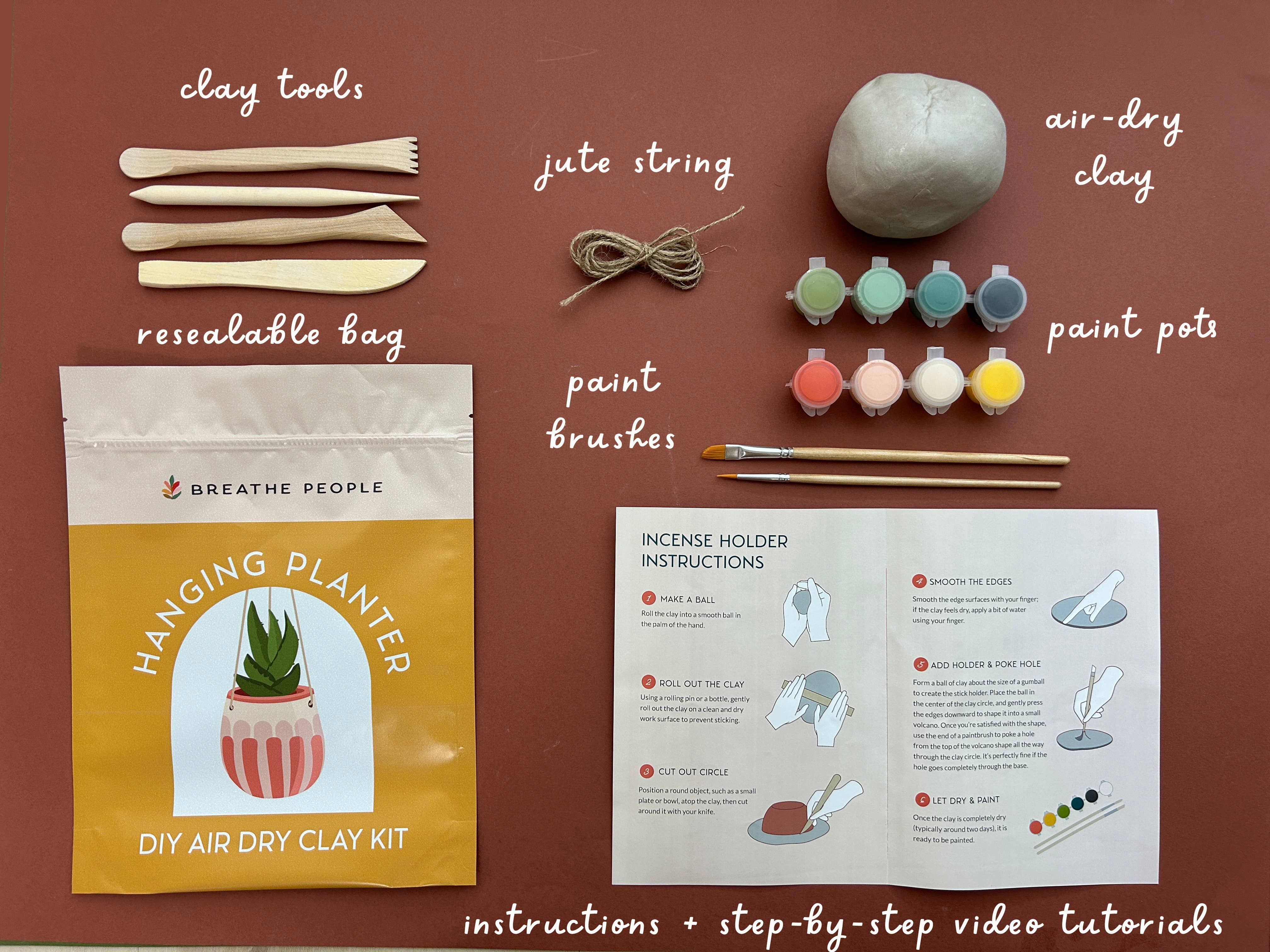 Breathe People - DIY Air Dry Clay Kit- Make Your Own Hanging Plant Pot
