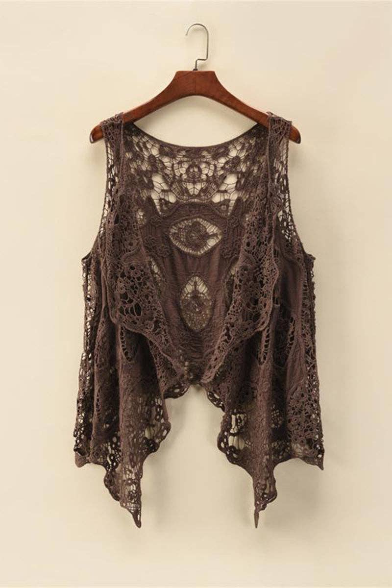Mccolin - Crochet Sleeveless Layered Blouse