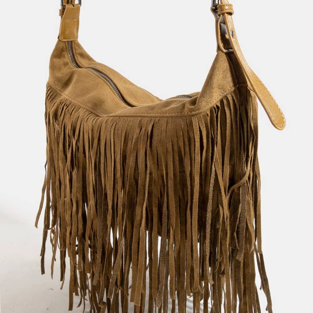 Collections by Fame Accessories - Fringe Suede Shoulder Bag