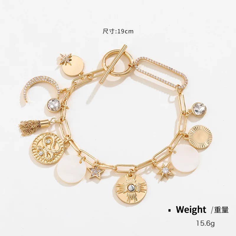 HoopLa - Celestial Coin and Charm Necklace Moon and Sun Charms