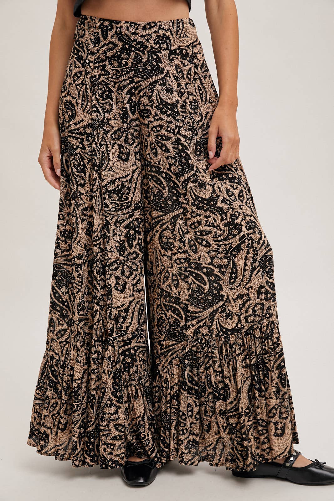 Bluivy - PAISLEY PRINT WIDE RUFFLED PANTS