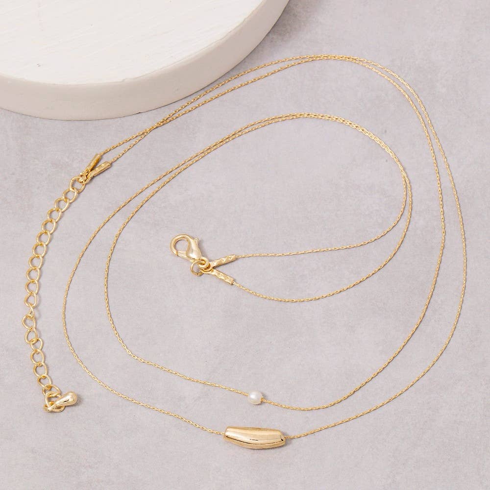 Fame Accessories - Layered Chain Pearl Bead Pendant Necklace