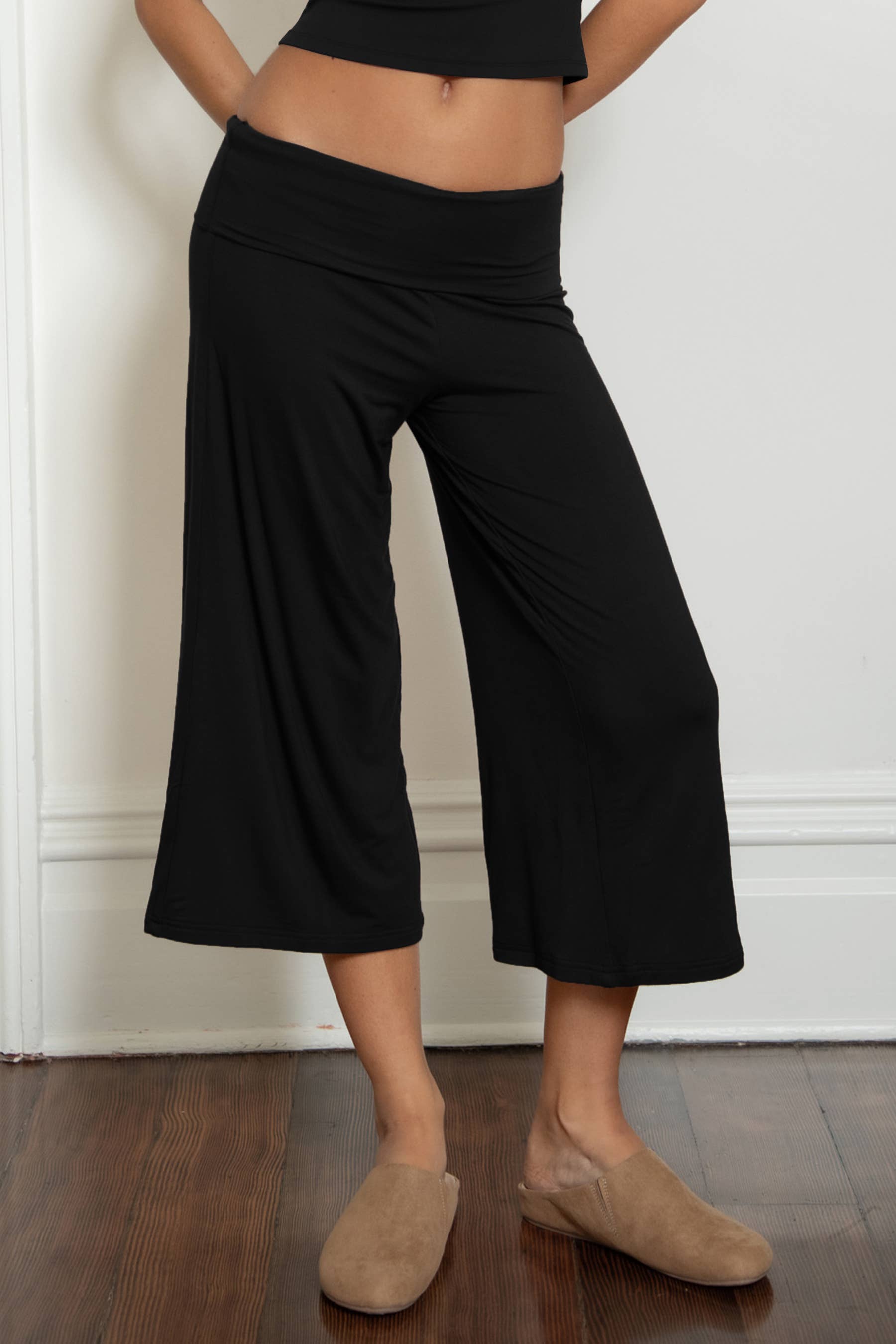TICTOC - SORA Rayon Spandex Fold Over Low Rise Wide Leg Leggings