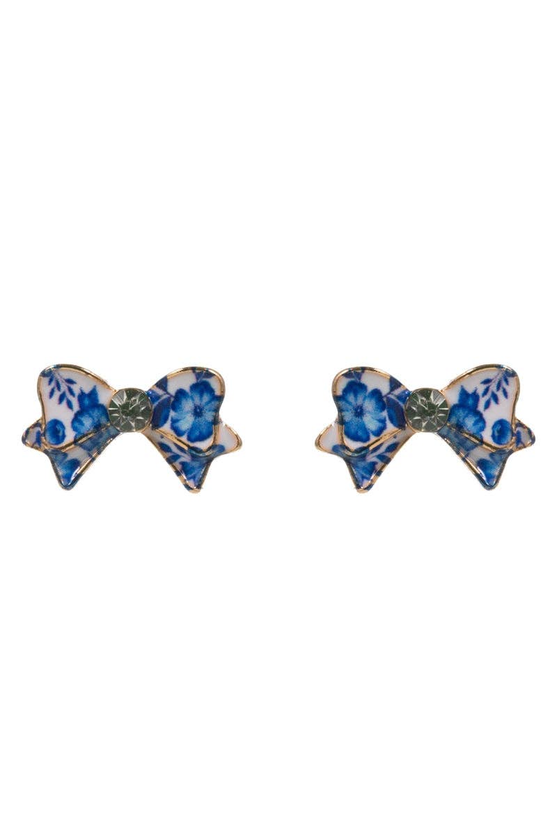 Designature New York - Flower Print On Enamel Bow Titanium Post Earrings