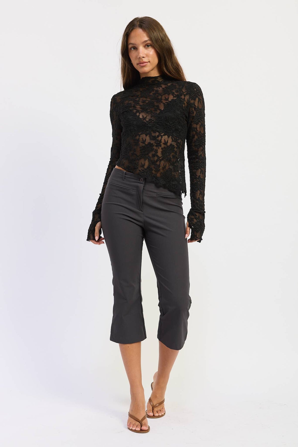Emory Park - LONG SLEEVE MOCK NECK LACE TOP