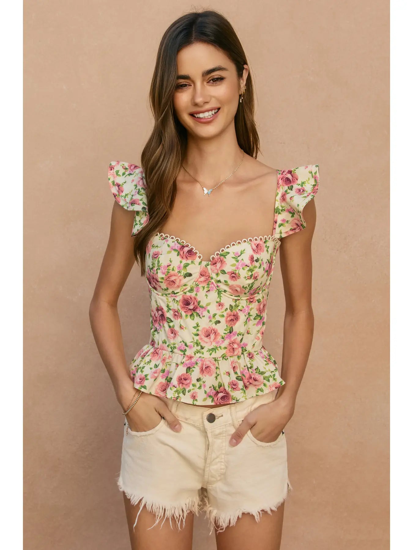 Rose Mood Corset Flutter Top