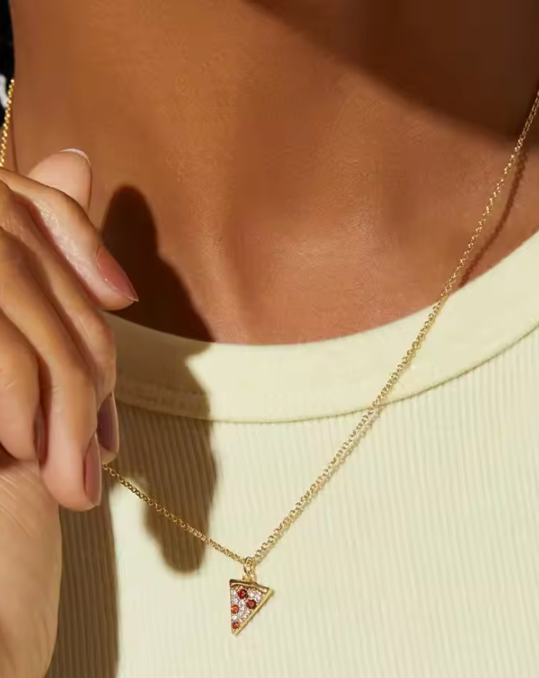 HoopLa - Baby Slice- Pavé Pizza necklace- Slice of Life Steel
