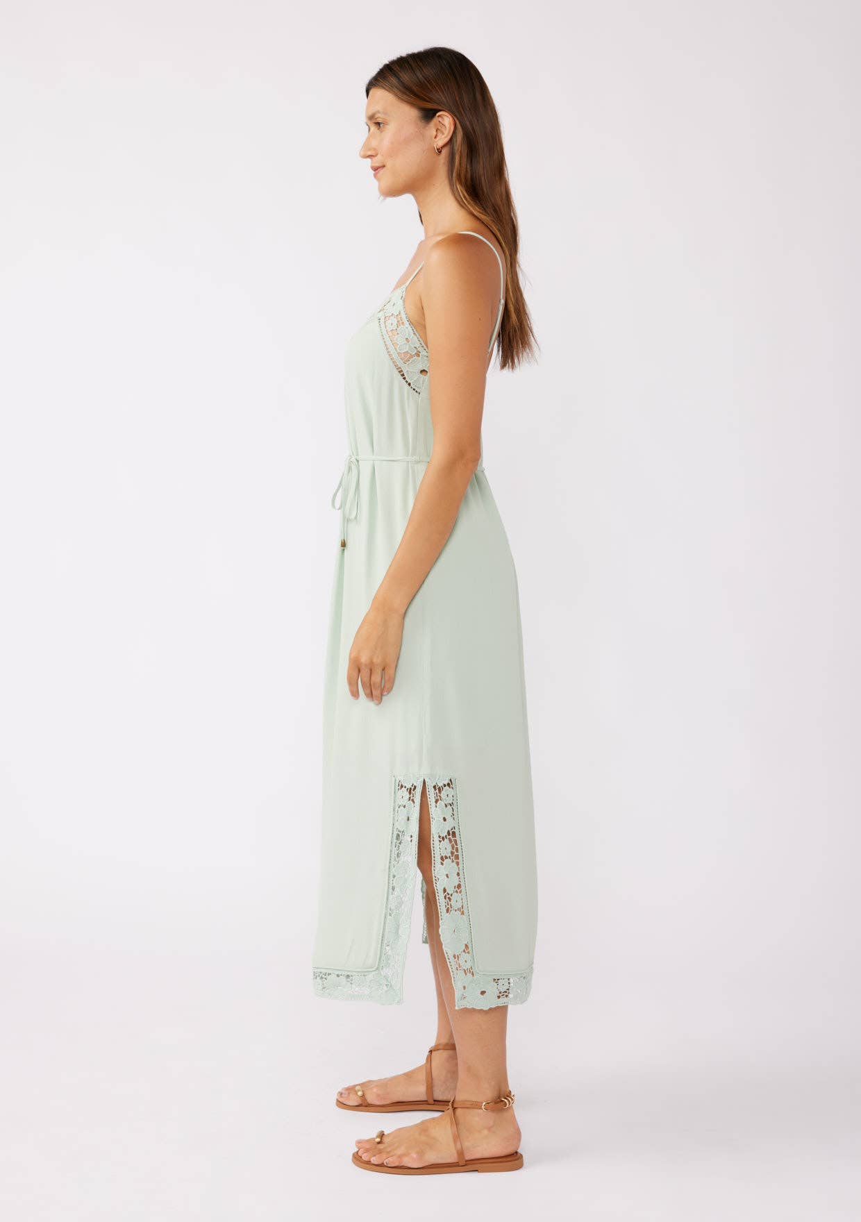 Lovestitch - Floral Trim Spaghetti Midi Dress