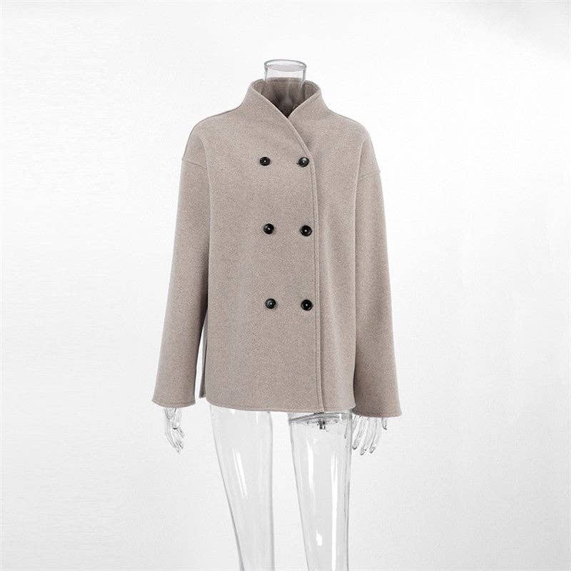 Sheer Trend - Women's V-Neck Double-Breasted Wool Coat