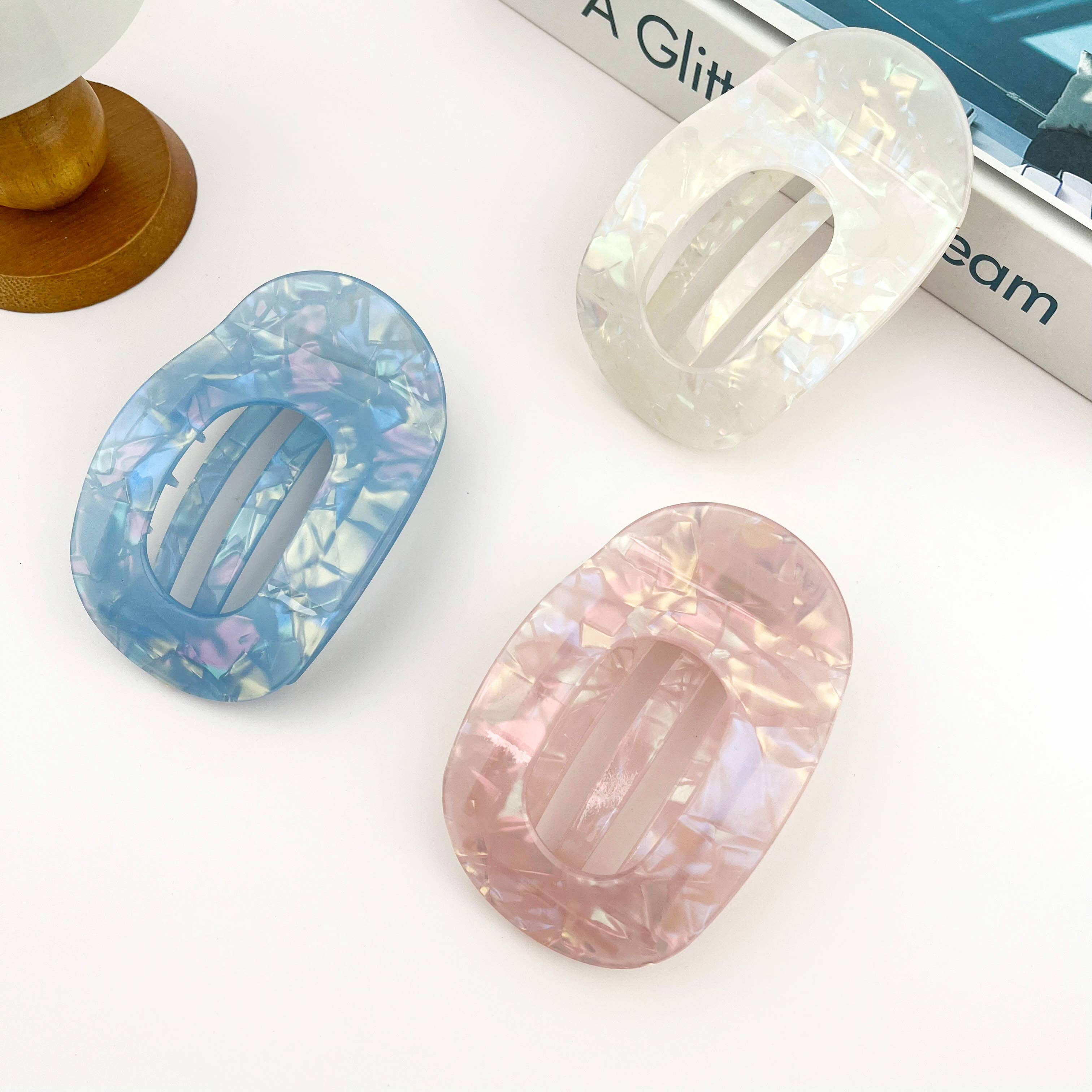 SoapElenGlen - Elegant Flat Oval Hair Clip, Classic Hair Barrette