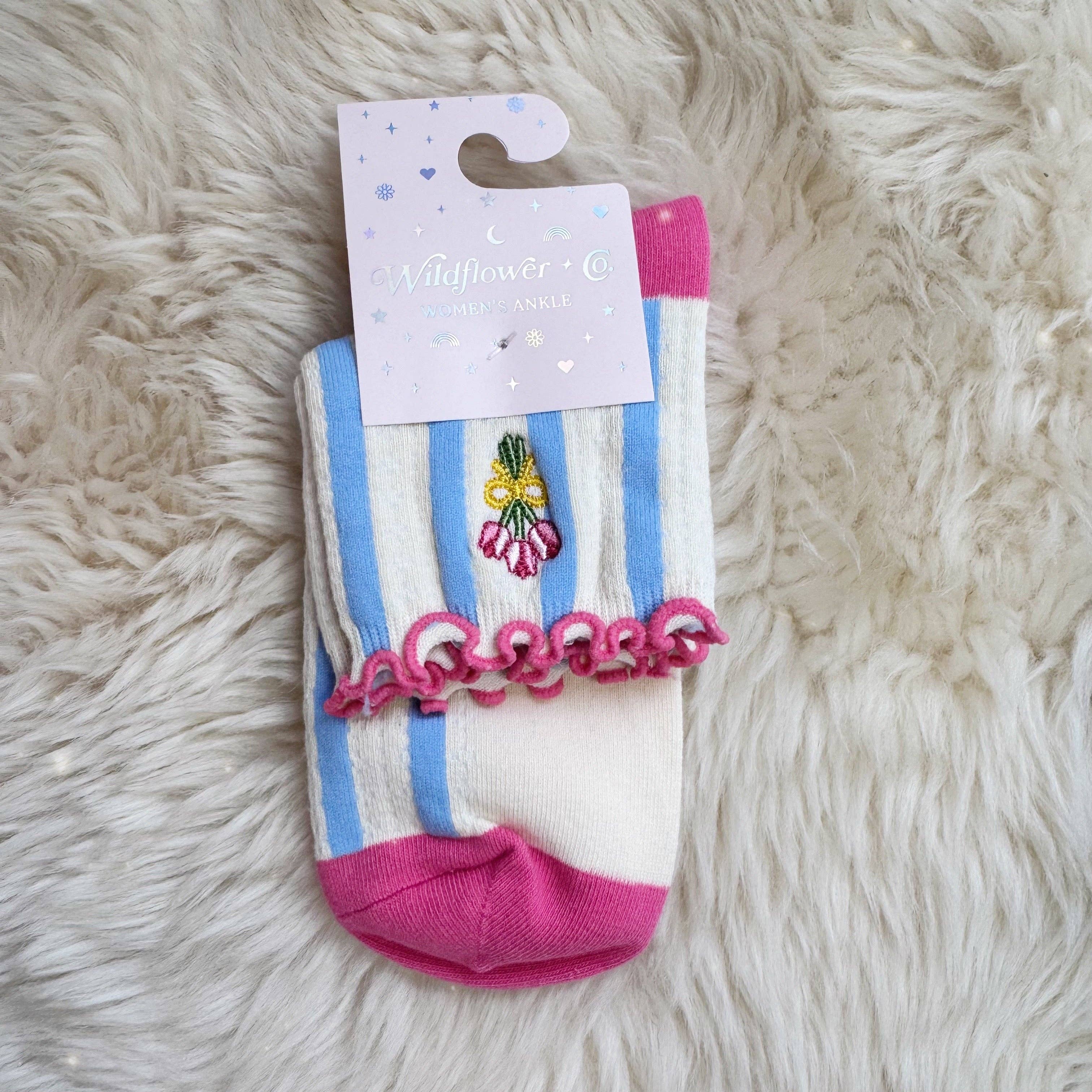 Wildflower + Co. - Tulip Embroidered Ruffle Pointelle Socks