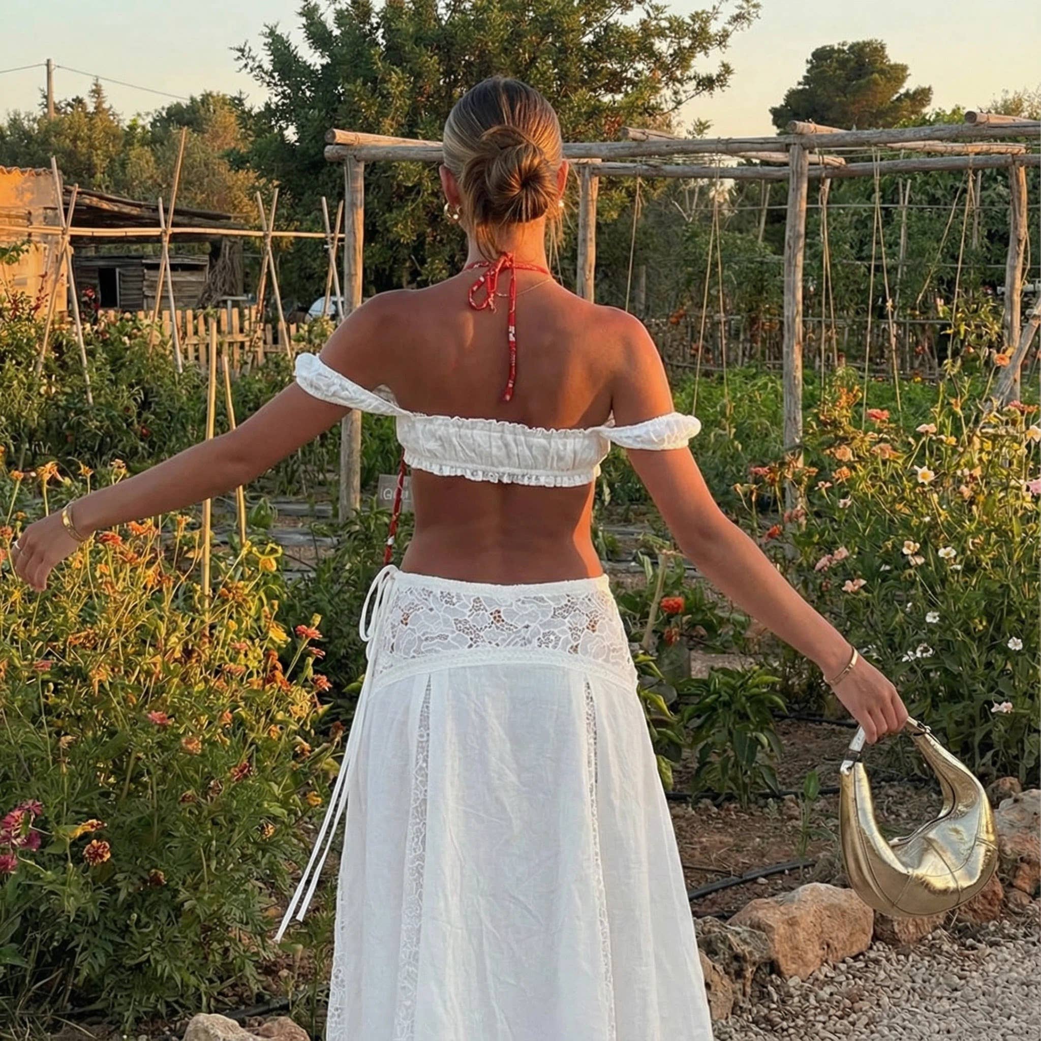 Lyonlee - Dolce Lace Tie Bralette & Maxi Skirt Set