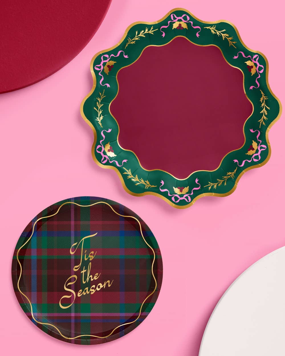 xo, Fetti - Tis the Season Plate Set - 32 paper plates, 2 sizes Christmas Xmas Holiday Tablescape